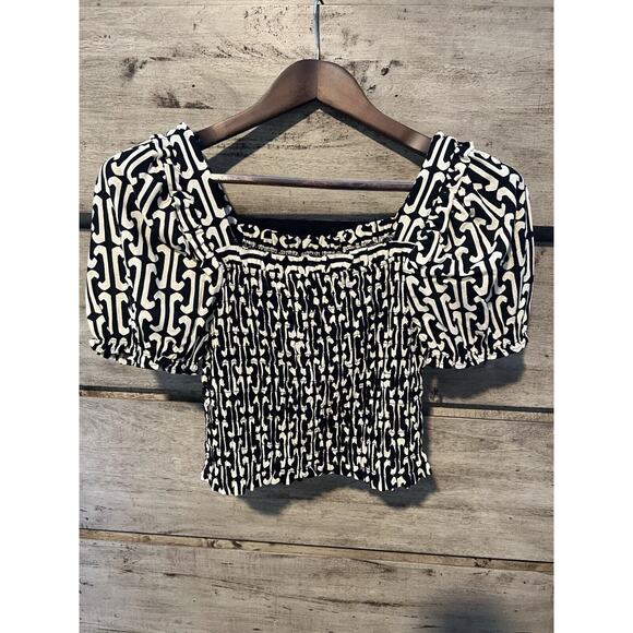 Monteau Linen Blend Crop Top Black & White Women's Medium BNWT! - Picture 2 of 9